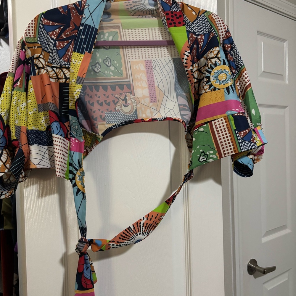 Colorful Patchwork Tie-Front Top